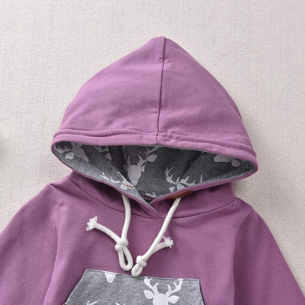 Newborn Baby Boy Girl Long Sleeve Deer Romper Pullover Hooded Tops Pants 2Pcs Sweatshirt Outfits Set