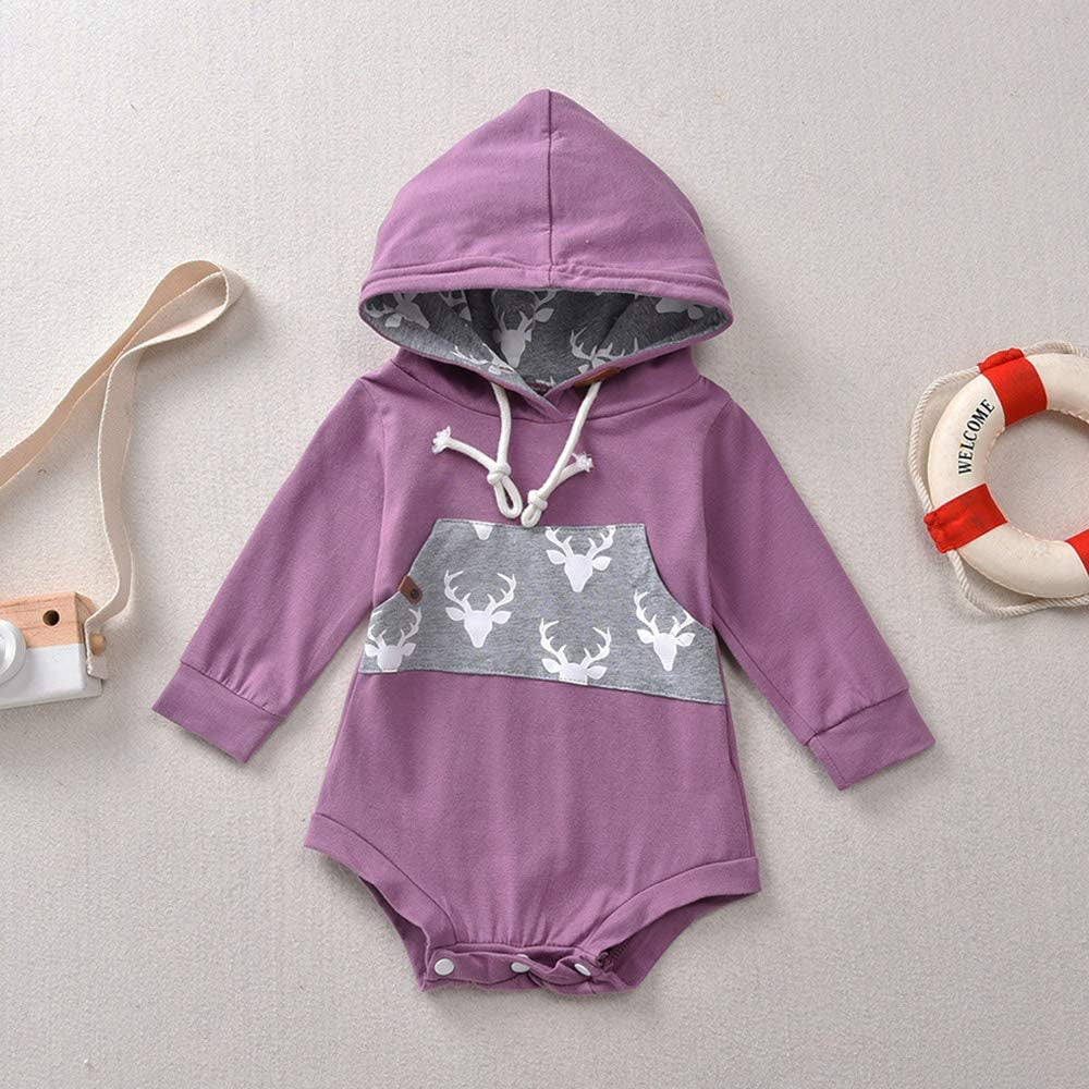 Newborn Baby Boy Girl Long Sleeve Deer Romper Pullover Hooded Tops Pants 2Pcs Sweatshirt Outfits Set
