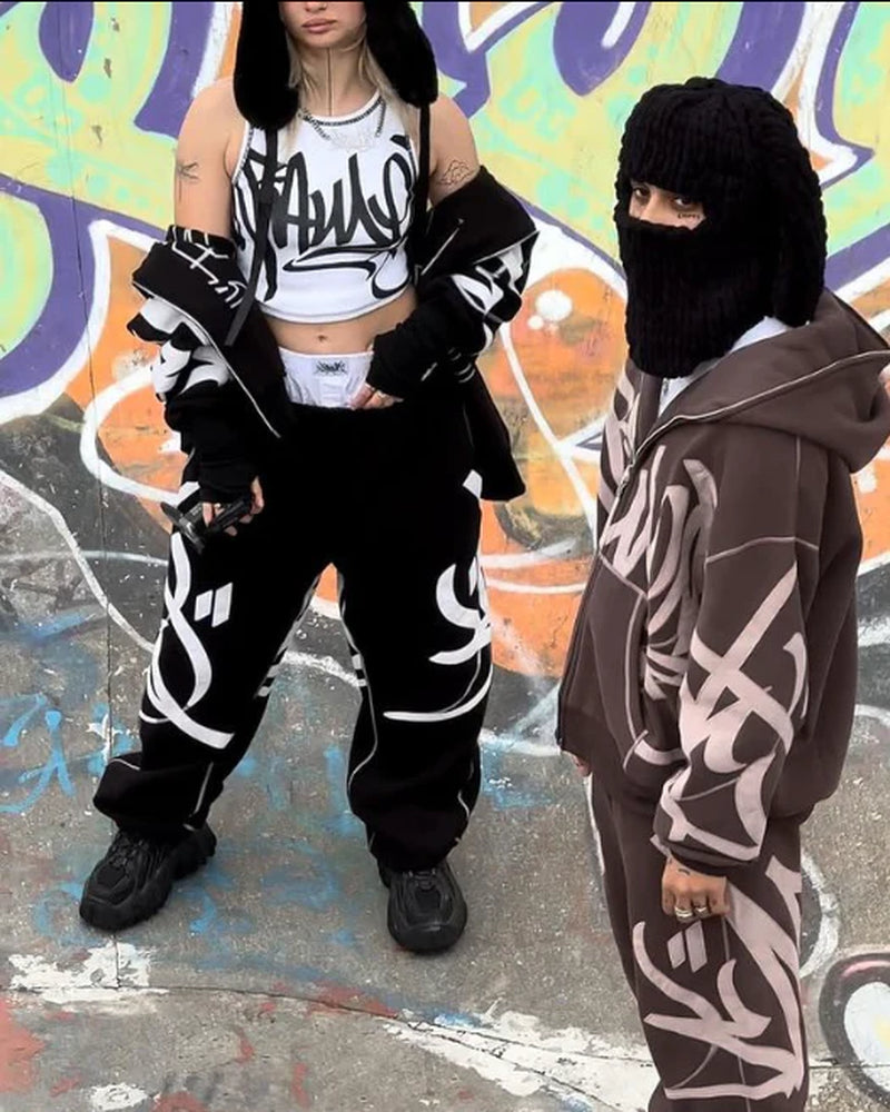 ZSIIBO Graffiti Zip Hoodie & Pants - New Collection 2023