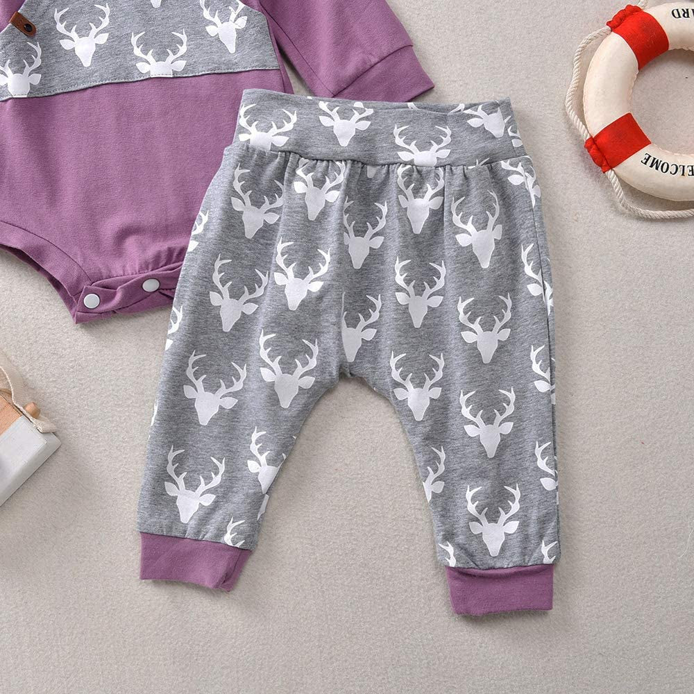 Newborn Baby Boy Girl Long Sleeve Deer Romper Pullover Hooded Tops Pants 2Pcs Sweatshirt Outfits Set