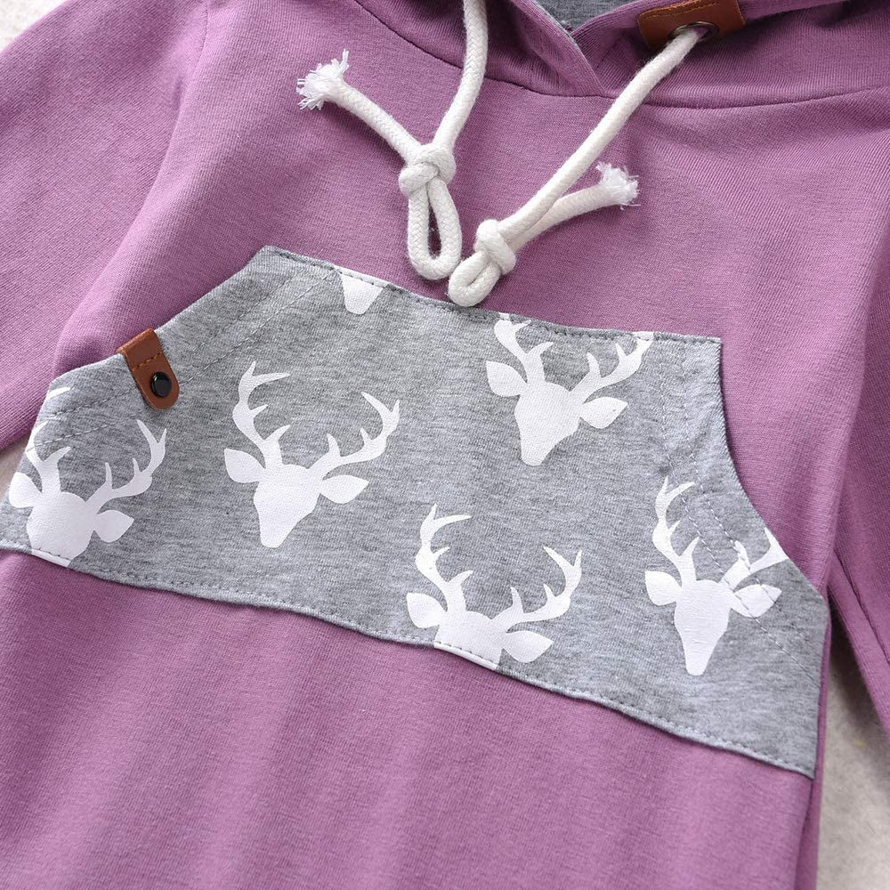 Newborn Baby Boy Girl Long Sleeve Deer Romper Pullover Hooded Tops Pants 2Pcs Sweatshirt Outfits Set