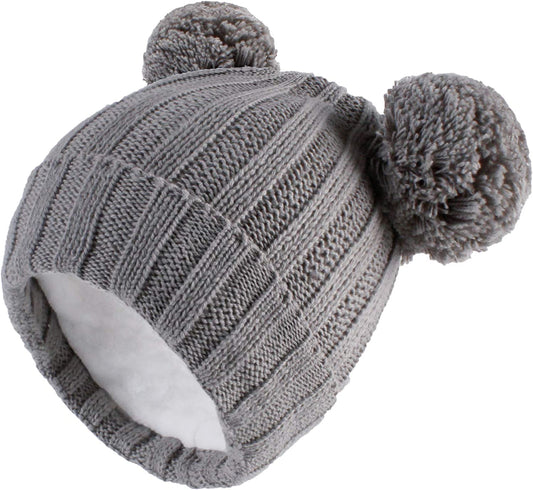 Winter Warm Knitted Baby Hats for Girls Pom Pom Kid Toddler Boys Beanies Cap with Fleece Lining