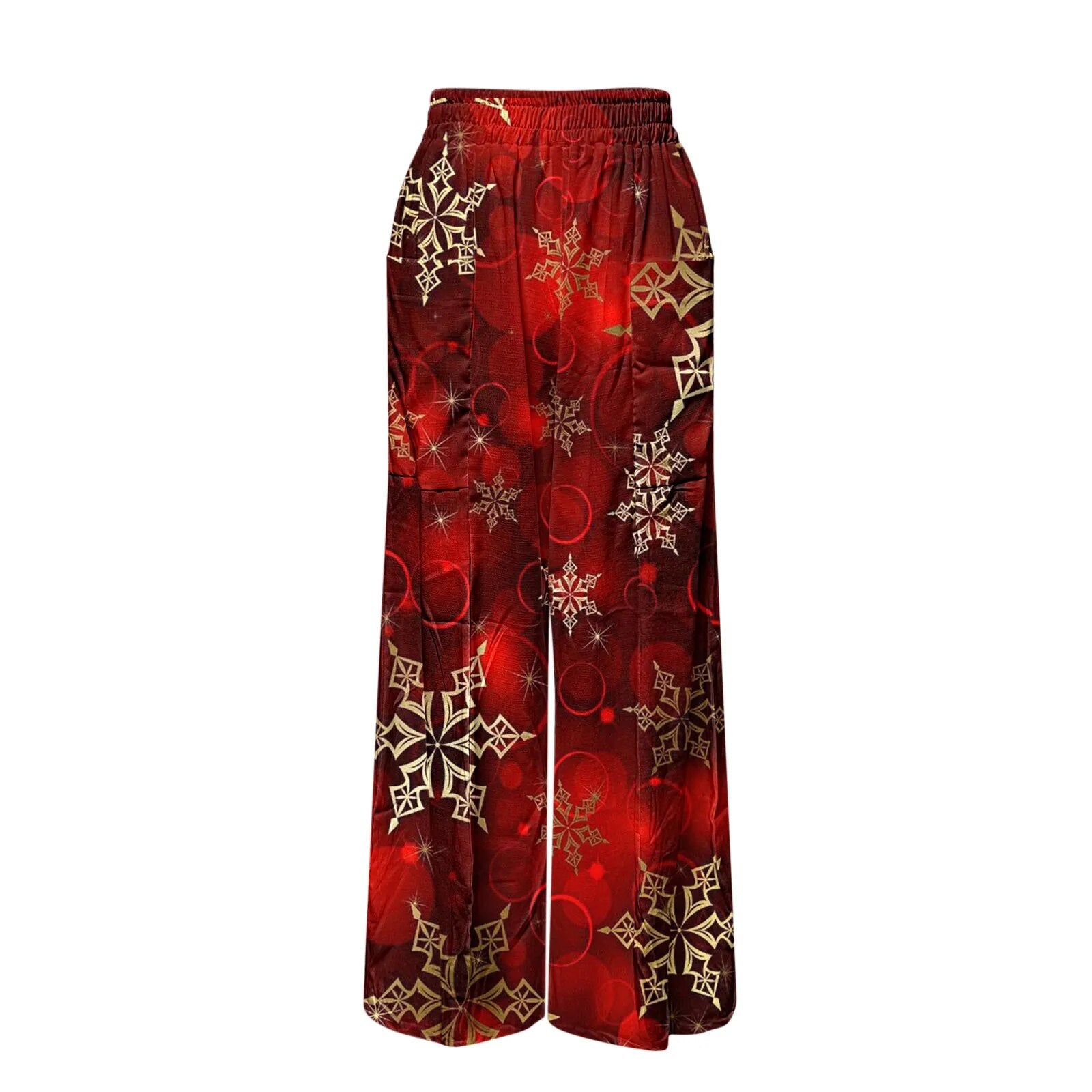 Loose Christmas Women Pants Xmas Snowflake Print Trousers with Pockets Bottoms Straight Wide Leg Pants High Waist Sports Pants
