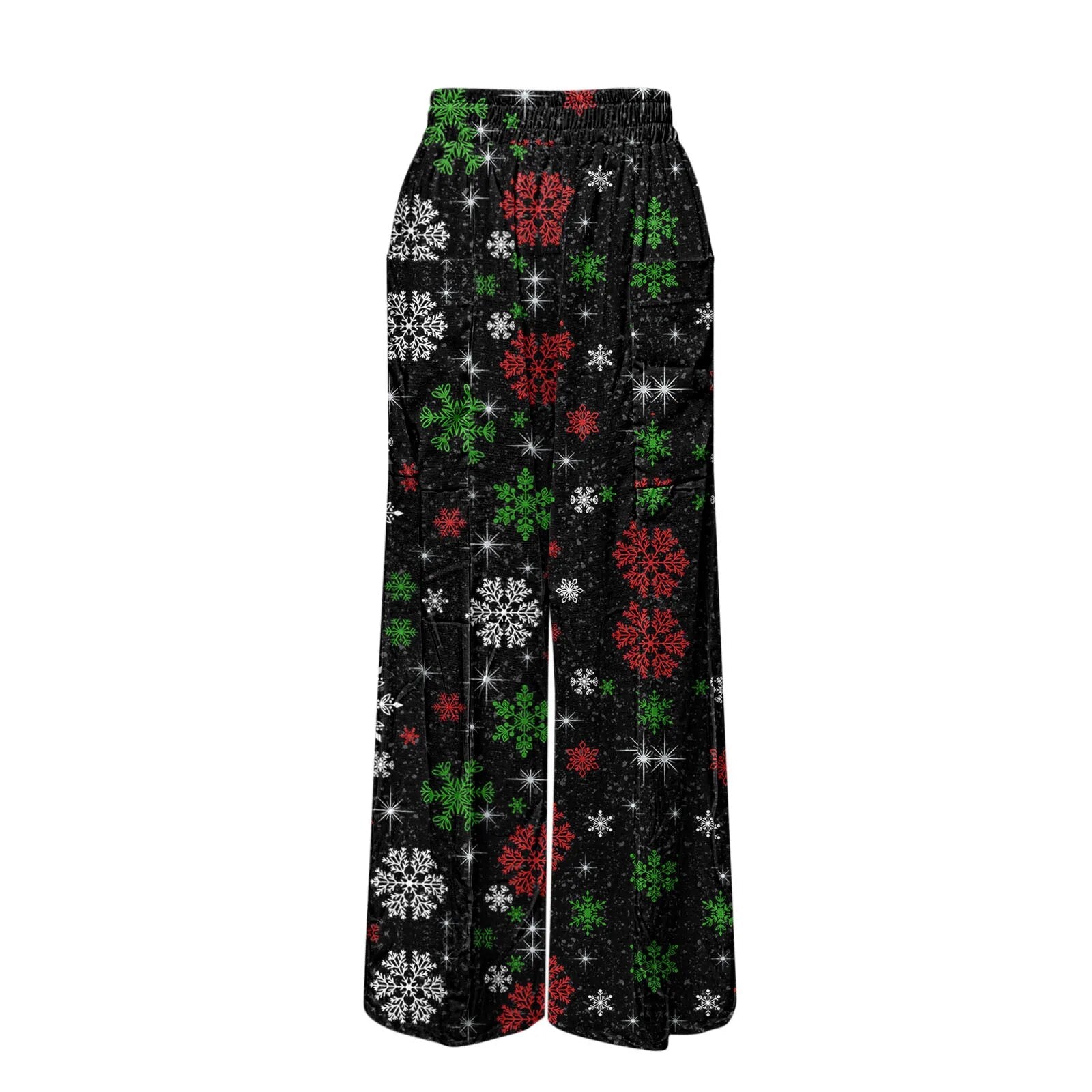 Loose Christmas Women Pants Xmas Snowflake Print Trousers with Pockets Bottoms Straight Wide Leg Pants High Waist Sports Pants