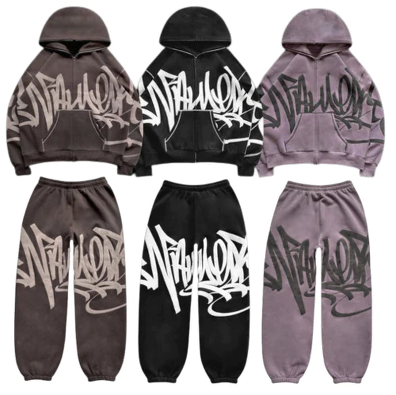 ZSIIBO Graffiti Zip Hoodie & Pants - New Collection 2023